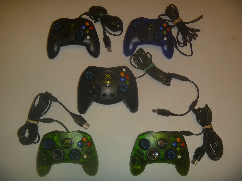 Official OEM OG Microsoft Xbox Wired Controller With New Grip Black Blue Green - Image 1 of 1