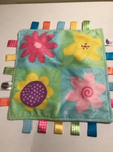 Taggies Baby Velours Blume Aqua Blau Rosa Grün Etikett Sicherheitsdecke Lovey Girl - Bild 1 von 8