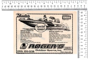 Anuncio impreso Rogers deportes al aire libre Decatur, AL Skeeter Strada Yamaha 1987 - Imagen 1 de 2
