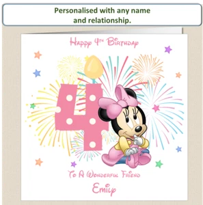 Personalised 4th Birthday Card Minnie Mouse Daughter Granddaughter Niece Sister - Picture 1 of 6