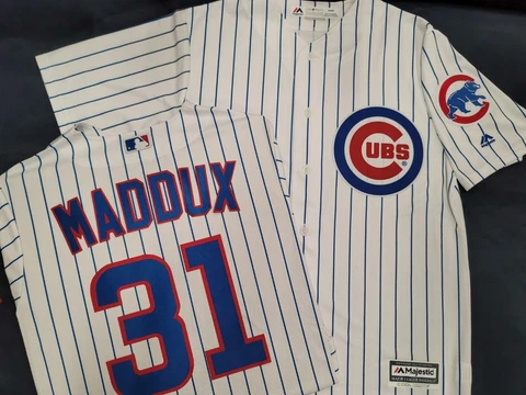 2105 Mens Majestic Chicago Cubs GREG MADDUX SEWN Baseball JERSEY All Sizes Cover