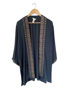 J Jill Womens Cardigan Kimono One Size Open Embroidered Boho Blue Beach Gauzy - Picture 1 of 5