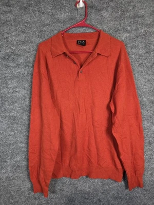 Jos. A. Bank Sweater Mens Large Orange Cashmere Polo Long Sleeve Collared Knit - Image 1 of 4
