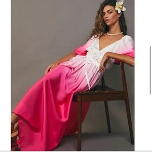 Delfi Collective x Free People Sofia Ombre Dip Dyed Puff Sleeve Maxi Dress Small - Picture 1 of 8