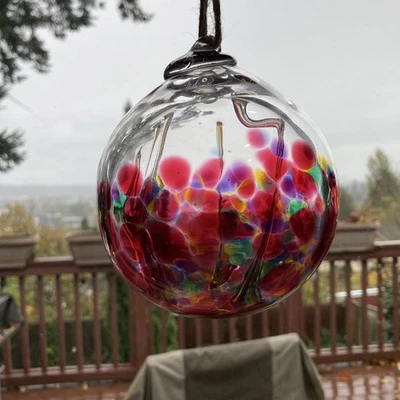 Beautiful Hand Blown Glass Ball  - Pink, Purple, Yellow, Green - Image 1 of 4