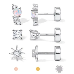 Hypoallergenic Flat Back Earrings for Women White Gold Plated Solid 925 Sterl... - Picture 1 of 6
