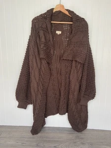 Cárdigan POL para mujer pequeño marrón chocolate grueso tejido, bohemio, tejido con cable - Imagen 1 de 6