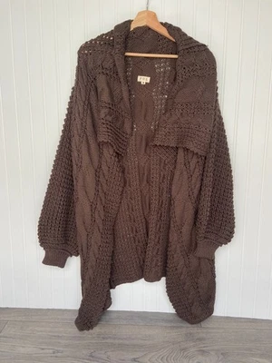 POL Cardigan Women's Small Chocolate Brown Chunky Knit, Bohoemian, Cable Knit - Image 1 of 4