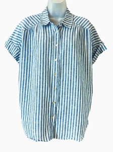 Top de lino Draper James RSVP para mujer talla S azul a rayas con botones Preppy - Imagen 1 de 10