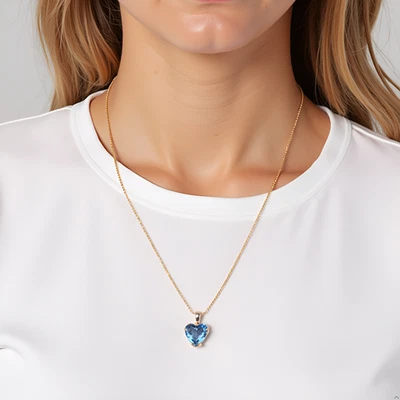 Collar Colgante Espinela Azul Cielo Corazón Pequeño Oro Blanco Sólido 14K, 0.8 Quilates Foto 1 de 4