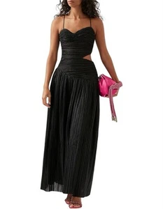 AJE Dress Laurier Wave Black BNWT Maxi Black Tie Cut Out Size AU 12 / US 8 - Picture 1 of 8