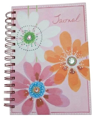 Pink Flower Journal Blank Notebook Wire Bound Lined Rhinestone Writing Tablet   - Image 1 of 4