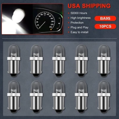 10X Cold White BA9S 1895 H6W LED Instrument Cluster Lights Interior Bulb Bayonet - Image 1 of 4