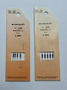 Resistencias Archer 271-1321 5% Tolerancia 1K Ohm 1/4 Watt Nuevo 2 paquetes 9 artículos - Imagen 1 de 2