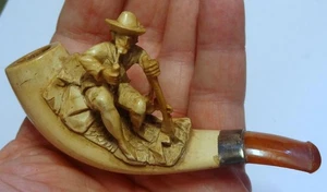 Tubo de espuma de mar tallado vástago ámbar cazador - Imagen 1 de 4