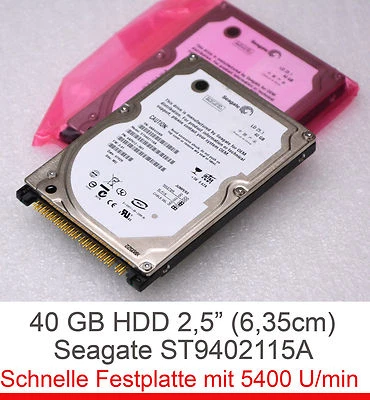 2,5" 6,4cm IDE 40 GB NOTEBOOK FESTPLATTE HDD SEAGATE ST940215A DELL 9CV011-501 - Bild 1 von 2
