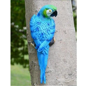 Realistic Parrot Resin Bird Animal Ornament Hanging 31cm Look Right Blue - Picture 1 of 6