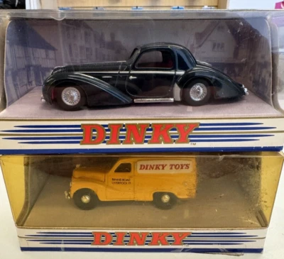 2 x Dinky 1/43 - DY-14 Delahaye 145 carro modelo fundido azul escuro e van Dinky Toys - Imagem 1 de 4