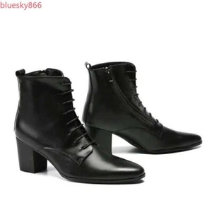 Hombres Cuero Punta Punta Cubana Tacones Altos Botas Chelsea Zapatos de Vestir Formales - Imagen 1 de 18