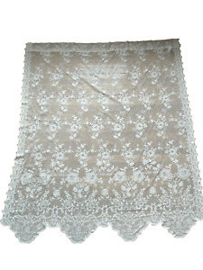 Home Expressions JC Penny Lace Curtain Panel Cream White Floral Scalloped Bottom