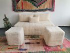 Moroccan Handmade Floor Couch - Unstuffed Wool White Sofa covers + Pillow cases