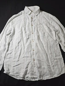 Jos. A. Bank Shirt Adult Medium White Stripes Button Up Long Sleeve Linen Mens - Picture 1 of 7