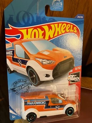 Ambulancia paramédica Hot Wheels Ford Transit Connect 218/250 HW Rescate 8/10 nueva Foto 1 de 2