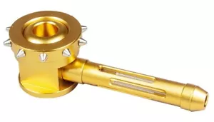 Glass 5.7" Metal Encased Glass Hammer Pipe Bowl Pipe THICK Pipe Gold Color - Picture 1 of 13