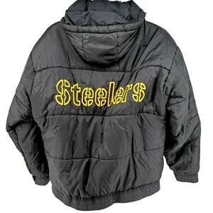 Pittsburgh Steelers Vintage Jacket Size M Pro Player Reversible Hooded Coat - Picture 1 of 12