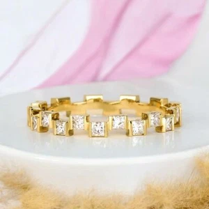 Diamond Stacking Band 0.50 Carat GLI HRD Lab Grown Princess 18K Yellow Gold - Picture 1 of 10