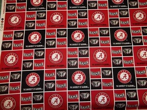 ALABAMA " ROLL TIDE " SQUARES DESIGN BRAND NEW 1/2 YARD PIECE 100% COTTON - Picture 1 of 5