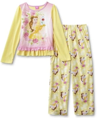 Disney Belle Pajamas Girl's 4 NEW Shirt Pants Beauty And The Beast Pjs Set NWT - Image 1 of 4