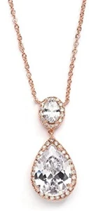 Mariell CZ Pendant Necklace w/Oval-Cut Halo & Bold Pear-Shaped Teardrop Gemstone - Picture 1 of 4