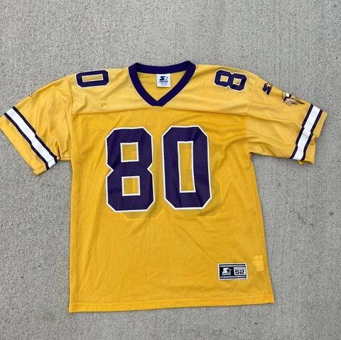 Vintage Minnesota Vikings Cris Carter #80 Yellow NFL Starter Jersey Size XL 52 Cover