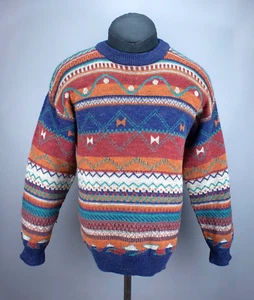 Vintage Cosby Style Sweater 80s 90s Hip Hop Multicolor Jumper Size L Wool Blend - Picture 1 of 12