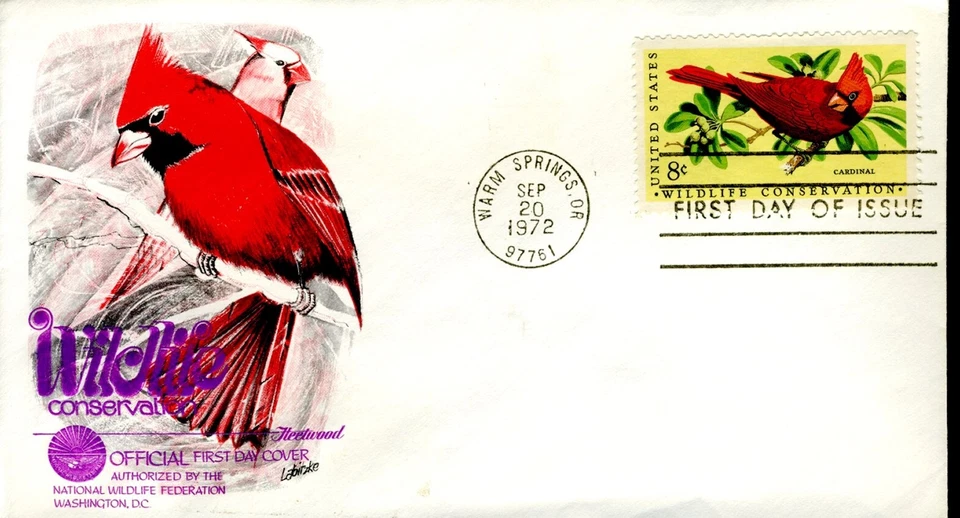 US FDC 1972 Wildlife Conservation Cardinal #1465 Fleetwood Cache - Image 1 of 1