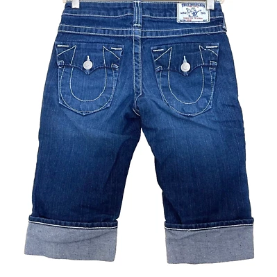 True Religion Sophie Bermuda Denim Shorts Women's Size 25 Cuffed Y2K Vintage - Image 1 of 4