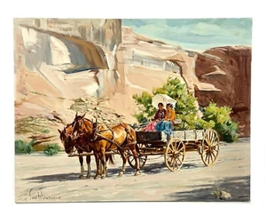 Pintura al óleo original 1977 de Sam Wisnom de Tucson "CANYON RIDE", occidental. - Imagen 1 de 8