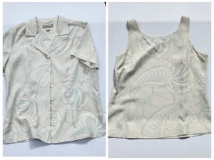 Vintage Tommy Bahama Women's Hawaiian Shirt Set Size M Floral Paisley 100% Silk - Picture 1 of 8