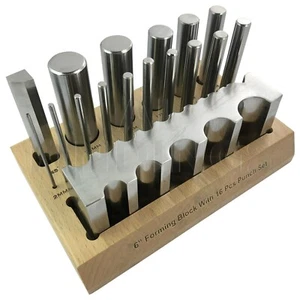Swage Block & 16 Punch Set made of Steel Dapping Forming Shaping Craft Tool - Picture 1 of 2