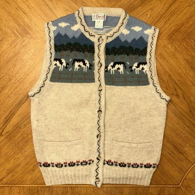 VINTAGE Orvis Fair Isle Cow Sweater Size Medium Vest 100% Wool Shetland Farm VTG - Image 1 of 4