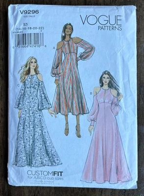 Vogue V9296 Misses Open Shoulder Sexy Neckline Dress Pattern Sz: 14-22 UNCUT FF - Image 1 of 4