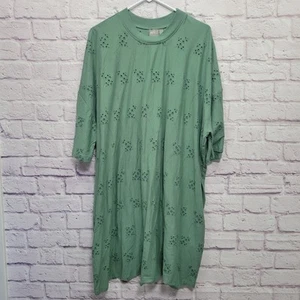 NEW ASOS Green Eyelet Tshirt Dress Size 14 Oversized Muumuu 100% Cotton Comfy - Picture 1 of 10