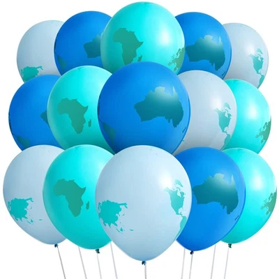 BLUE PANDA 50 Pack World Balloons, Earth Day Decorations for Around the World Party, 12 In