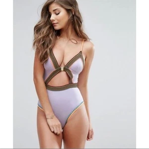ASOS NWT River Island Lilac Stitch Detail Swimsuit 6 - Picture 1 of 13