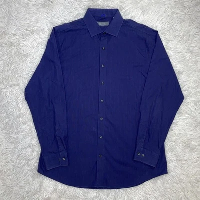 Kenneth Cole Reaction 男式 16.5 34/35 无抗皱海军蓝正装衬衫条纹 — 第 1/4 张图片