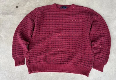 复古 Isle of Cotton 毛衣男式 XL 纹理 3D 圆领套衫红色美国 90 年代 — 第 1/4 张图片