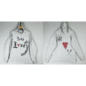 Vtg Half Krazy Hoodie L Gray Gothic Skull Barbed‑Wire Heart Y2K Emo Streetwear - Picture 1 of 13