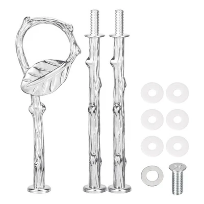 1 Juego Bandeja para Pasteles Soporte Mango Placa Accesorios, 3 Niveles Hojas Plateadas Foto 1 de 4