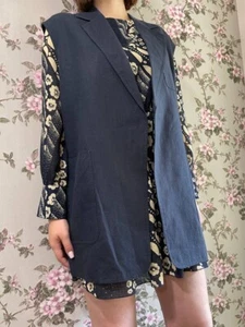 Max Mara Italy Linen Vest Waistcoats Women’s Open Front Navy GB12/US10/IT44 - Picture 1 of 15